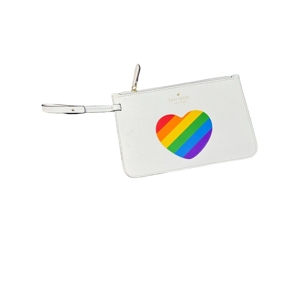 Kate‎ Spade New York White Rainbow Heart Wristlet Pouch Clutch Bag